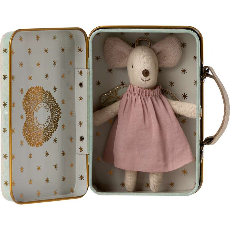 Angel mouse in suitcase