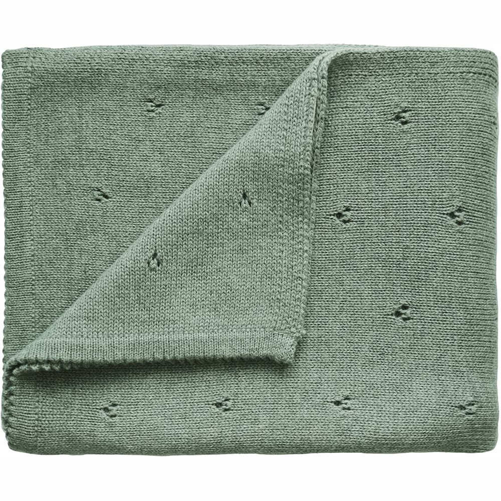 Knitted Baby Blanket pointelle sage melange