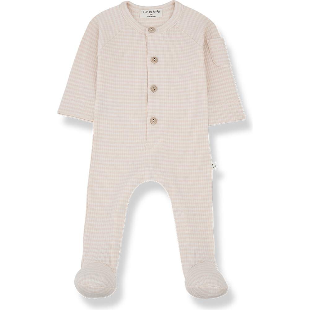 Jumpsuit Longsleeve with feet Rib Guim striped nude