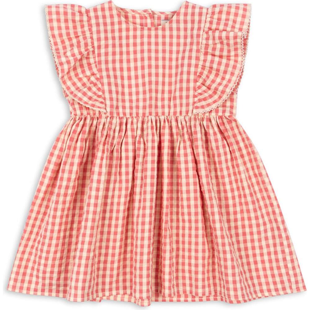 Frill Dress Organic Cotton Kim flamingo plume check