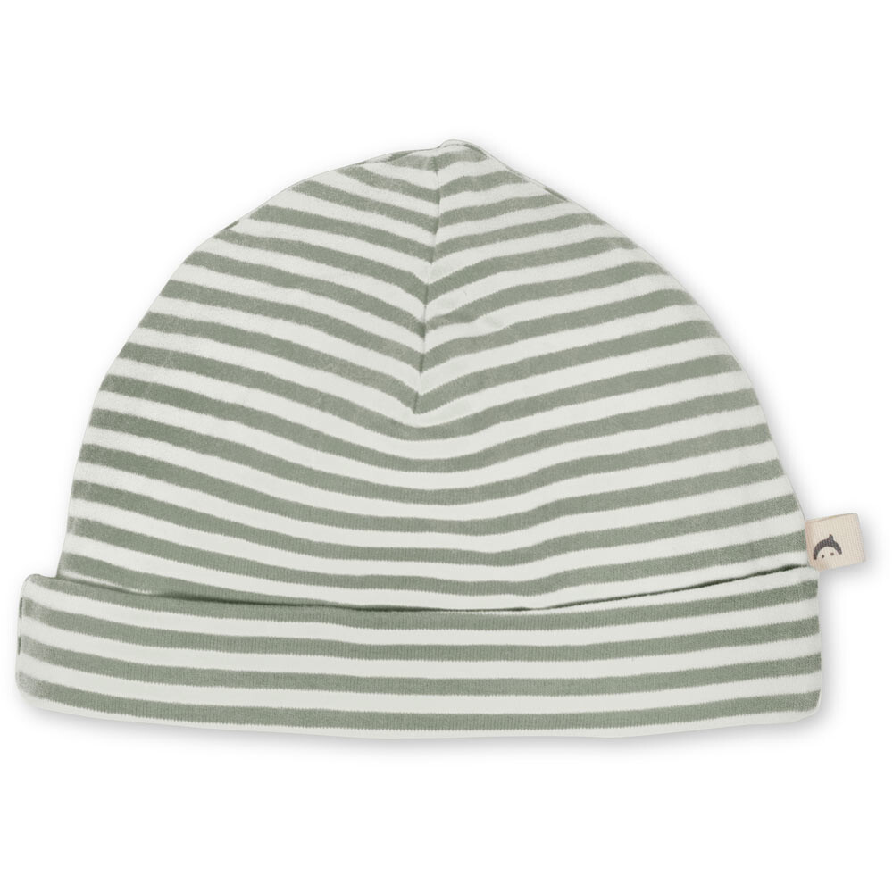 Beanie Una in organic jersey sage green striped